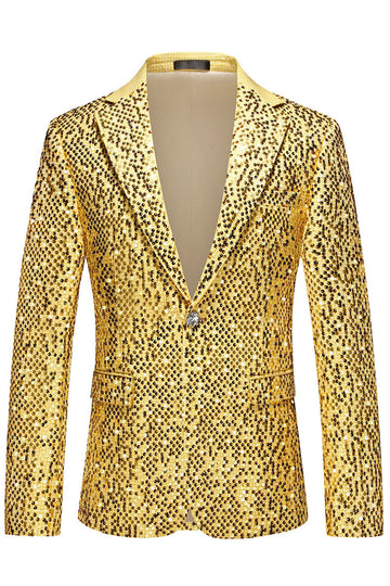 Sparkly Golden Notched Lapel Sequins 2 Piece Prom Suits